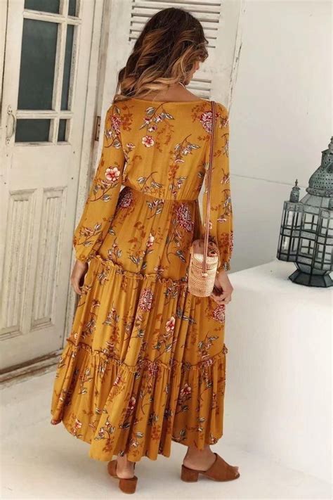 Robe bohème Dahlia Robe maxi Robes maxi imprimée Robe manche longue