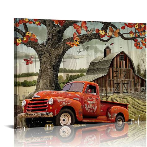 Nawypu Farmhouse Wall Decor Rustic Old Truck Barn Canvas Wall Art