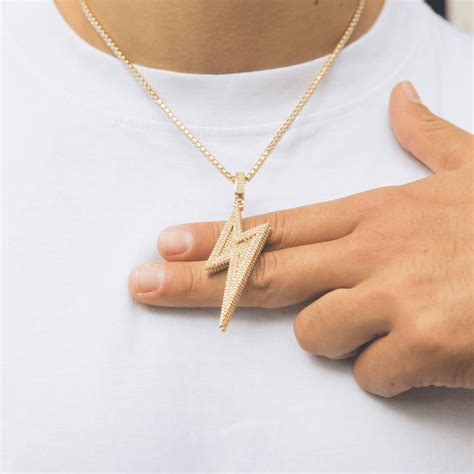 Iced Retro Lightning Bolt Pendant Gold Cernucci