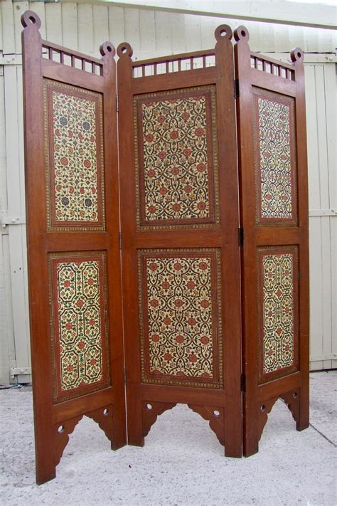 Very Decorative 19th Century Tri Fold Painted Screen 556291