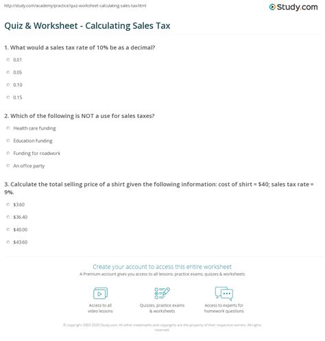 Calculating Sales Tax Worksheet Worksheets Library