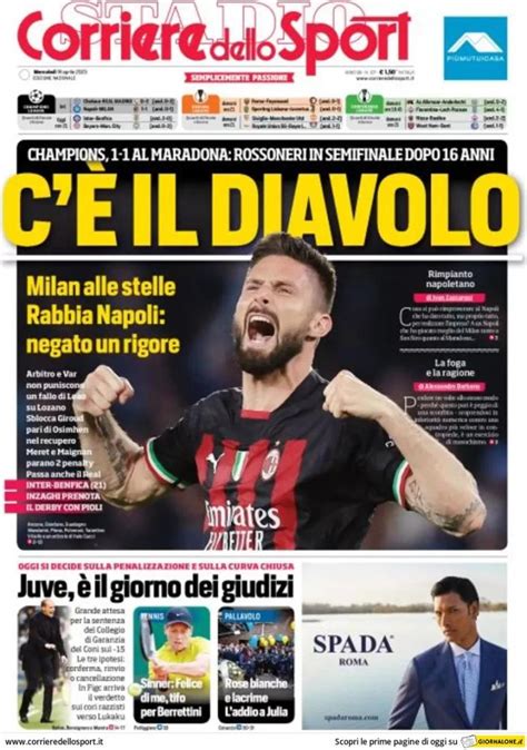 Il Corsport In Prima Pagina Dopo Napoli Milan C Il Diavolo