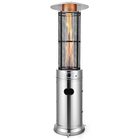 Costway 34000 BTU Patio Heaters Stainless Steel Round Propane Glass Tube Flame W/Wheels ...