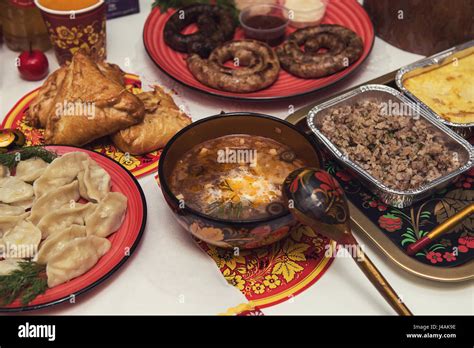 Russian Table With Food Stock Photo Alamy