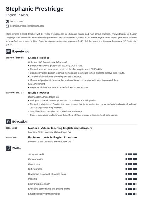 English Teacher Resume Sample Teaching Skills