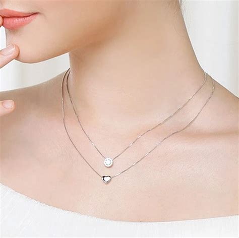 925 Sterling Silver Jewelry Rhinestones Crystal Love Heart Necklaces