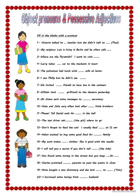 Possessive Adjectives Subject And Object Pronouns Esl Worksheet By My