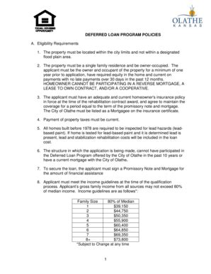 Fillable Online Olatheks 1 DEFERRED LOAN PROGRAM POLICIES A City