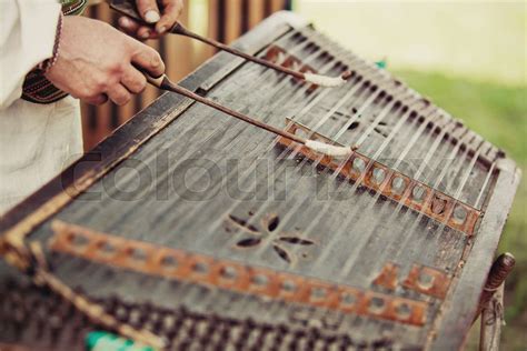 Ukrainian Traditional Music String Instrument Tsymbaly Man Wearing