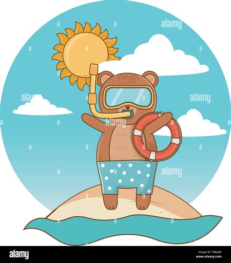 summer vacation relax time cute little happy animal bear at beach ...