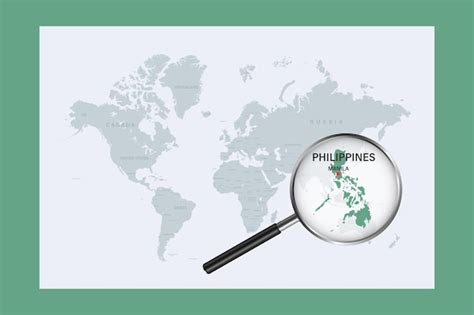 Mapa de filipinas en el mapa del mundo político con lupa Vector Premium