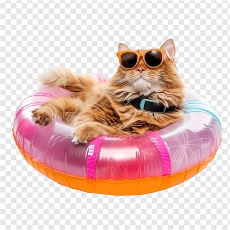 Smiling Cat Wearing Sunglasses With Inflatable Float Pool On