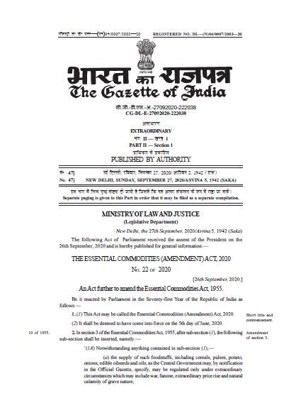 The Essential Commodities Amendment Act 2020