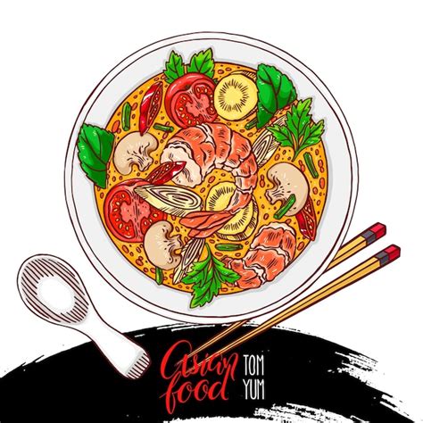 Premium Vector Asian Food Tom Yum Kung Appetizing Traditional Thai