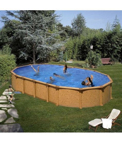 Piscine Hors Sol Acier Gre Alto Aspect Bois 6 10m X 3 75m X 1 32m Sjf