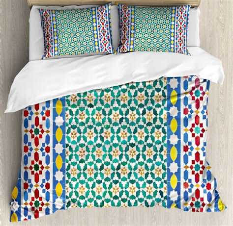 Moroccan King Size Duvet Cover Set Colorful Moroccan Mosaic Wall