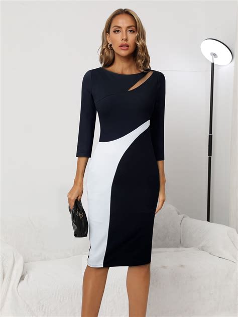 Two Tone Cut Out Bodycon Dress Shein Usa