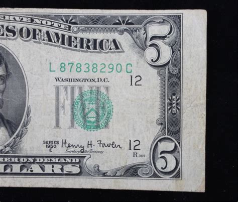 Us Currency 5 Bill 1950 E Misprint