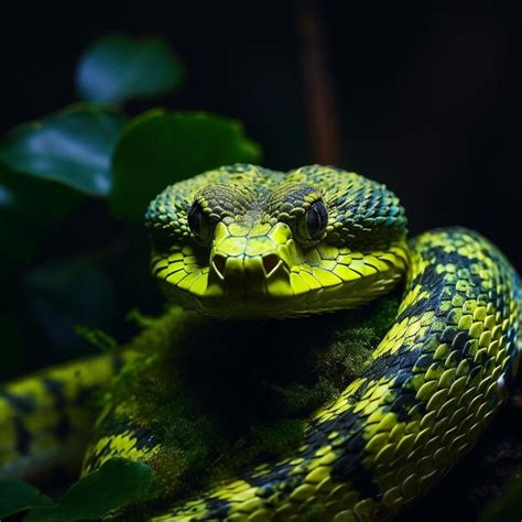 Premium Photo A Green Snake With Black Spots On Its Face