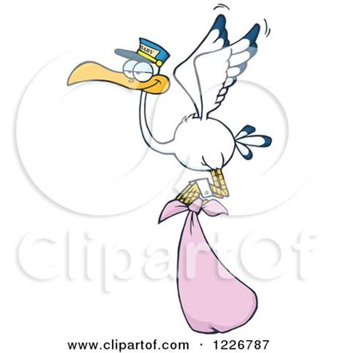 Clipart of a Stork Flying with a Pink Girl Bundle - Royalty Free Vector ...