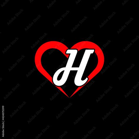 H With Red Love Shape Love Letter H Logo Vector Design For Valentines