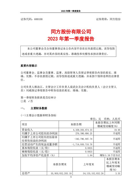 同方股份：同方股份有限公司2023年第一季度报告