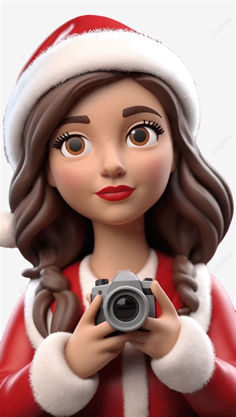 Santa Niña Con Sombrero De Navidad Sosteniendo La Cámara 3d Render PNG