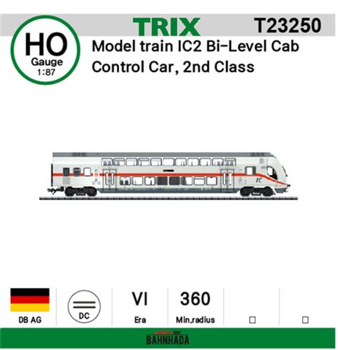 Trix Ho T23250 Model Train Ic2 Bi Level Cab Control Car 2nd Class