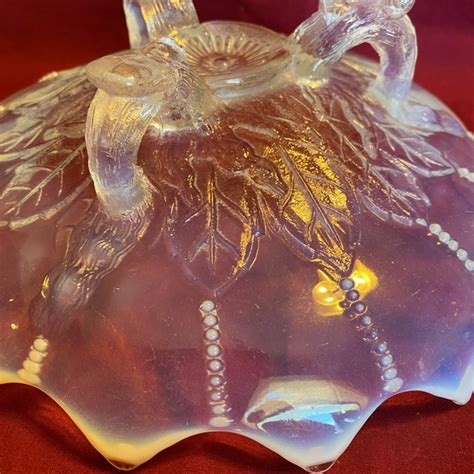 Northwood Other Vintage Opalescent Northwood Glass Footed Bowl Dish Leaf Beads Poshmark