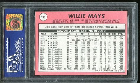 1969 Topps Baseball 190 Willie Mays NM MT PSA 8 EBay