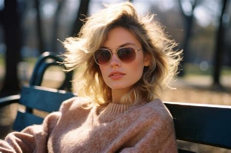 Premium Ai Image A Woman Wearing Sunglasses Sitting On A Park Bench