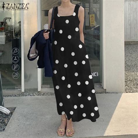 ZANZEA Summer Women Elegant Polka Dot Printed Sundress Vintage