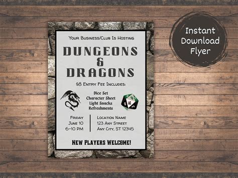 Dungeons And Dragons Flyer Dnd Game Flyer Advertisement For Business