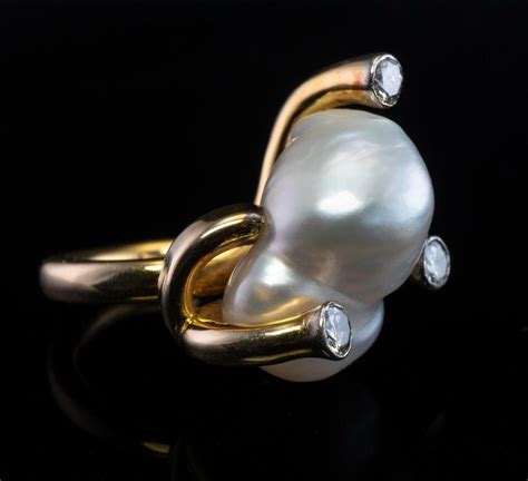 Diamond Baroque Pearl Ring K Gold Cocktail For Sale At Stdibs