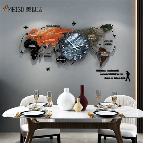 World Map Non Tiking Acrylic Decorative Large Wall Clock Modern Design Living Room Decoration