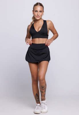 Conjunto Top Bojo e Short Saia Fitness Suplex Vekyo Cintura Alta Alça