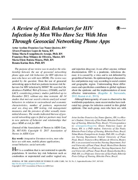 Pdf A Review Of Risk Behaviors For Hiv Infection By Men Who Have Sex With Men Through