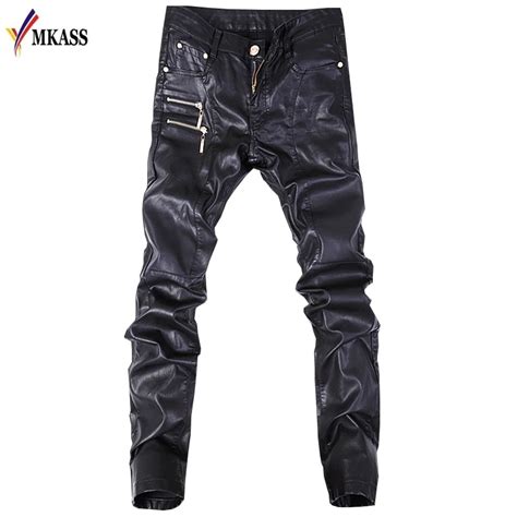 New Autumn Biker Skinny Men Gothic Punk Fashion Faux Leather Pants Pu