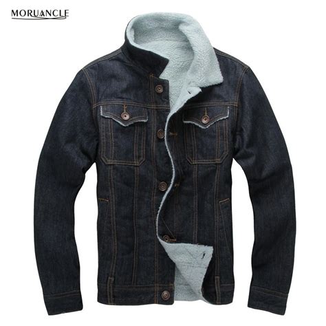 Moruancle Winter Men S Fleece Lined Denim Jackets Turn Down Collar Thick Warm Jeans Jackets