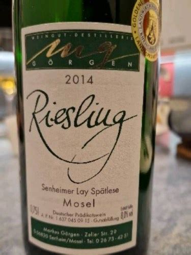 Weingut Markus G Rgen Senheimer Lay Sp Tlese Riesling Vivino Us