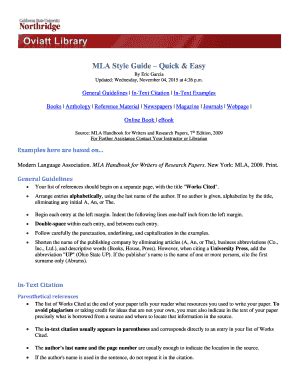 Fillable Online MLA Style Guide Quick Easy Fax Email Print PdfFiller