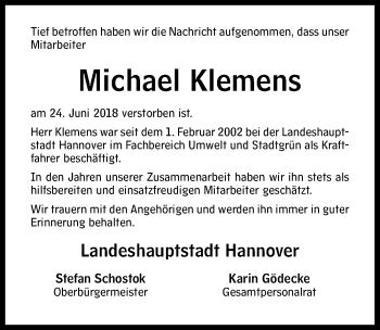 Traueranzeigen Von Michael Klemens Trauer Anzeigen De