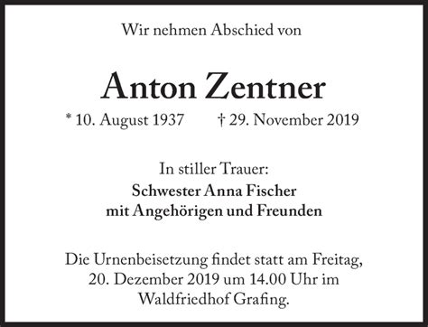 Traueranzeigen Von Anton Zentner SZ Gedenken De