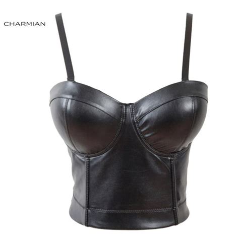 Charmian Piloto Das Mulheres Sexy Faux Leather Strap Bustier