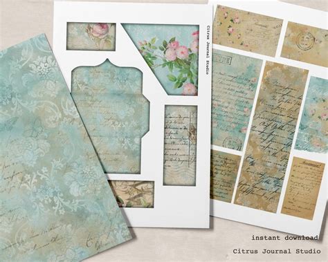 Shabby Blue Junk Journal Kit Trifold Folio Journal Insert Etsy