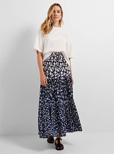 Flowers And Foliage Tiered Flared Maxi Skirt Contemporaine Womens