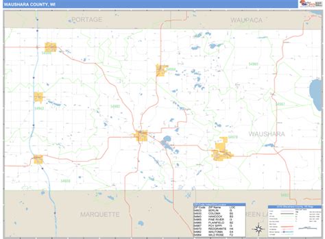 Waushara County, Wisconsin Zip Code Wall Map | Maps.com.com