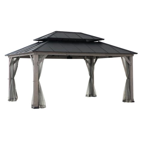 Sunjoy 12x16 Ft Wood Outdoor Patio Steel Hardtop Gazebo