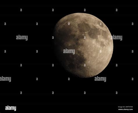 Bright Half Moon Shining In Dark Night Sky Stock Photo Alamy