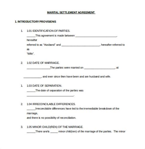 Free Separation Agreement Template South Africa Printable Templates